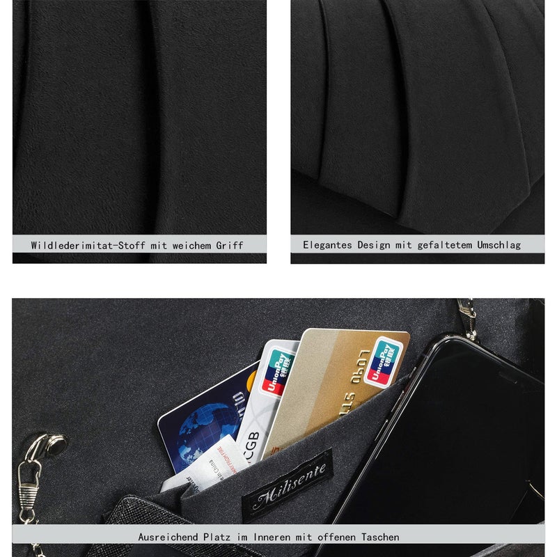 Milisente Clutch Purses For Women Suede Pleated Evening Bag Bridal Evening Clutch Bag (Black) - Image 5
